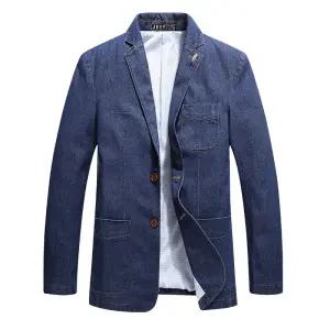 JEEP SPIRIT 봄 가을 남성 비즈니스 캐주얼 데님 스몰 슈트 재킷
