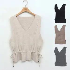 [김영주골프] 가을겨울 브이넥 니트 조끼 사이드리본 여성 골프 베스트 DPFLVE69