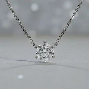 백금(PT) 1캐럿 랩다이아몬드 라운드 솔리테어 6프롱 목걸이