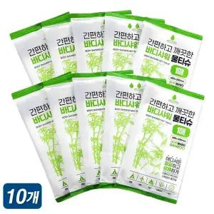 바디샤워 물티슈 1매x10장 샤워티슈 물없이샤워하는 60x30cm 간병 운동 캠핑 여행 요양원 산후조리