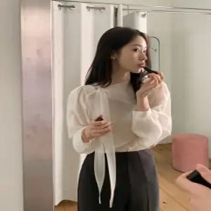 로에린 타이 블라우스 / 하객룩 레이어드 봄블라우스