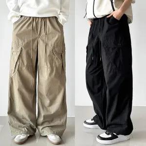 [스트릿 감성 한 스푼] 와이드 커브드 워싱카고 팬츠~3XL 데일리 캐주얼 바스락 3color