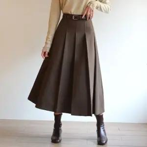 헤링본 모직 핀턱 플레어 플리츠 롱 스커트 주름치마 가나슈