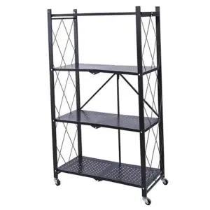 4단 선반 폴딩 원터치 다용도 접이식 선반 수납 공간활용 조립식 바퀴형 무볼트 베란다 이동식 수납장