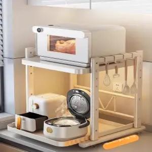 전자렌지 선반 토스트기 커피머신 밥통 진열장 주방 다용도 높이조절 슬라이딩 수납걸이