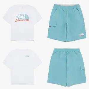 [매장판] 노스페이스 키즈 반팔 반바지 세트 브리즈라이트 크루 아동 티셔츠 팬츠 셋업 화이트 NT7U