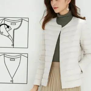 여성 라운드 넥 패딩 오리털 이너 다운 여성 경량 패딩 간절기 카라리스 슬림핏 브이넥 겨울