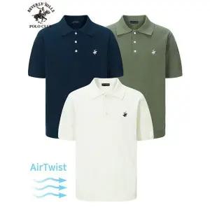 [비버리힐스폴로클럽]여름 에어트위스트 자수로고 버튼 카라넥 반팔 니트 남여공용 3컬러 _P393384731