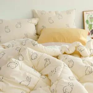 먼지없는 토끼 차렵이불 봄 간절기 부드러운 원룸 이불패드 침대 침구 세트 슈퍼싱글