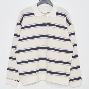 [더나무그림] 여성 배색 스트라이프 카라 루즈핏 맨투맨 티셔츠 NCP1TS003 카라MTM