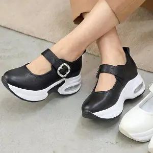 [더힐]슈즈 가죽 키높이 에어굽 여성여자 슬립온 운동화 스니커즈 7cm smp561