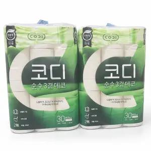 코디 순수 3겹 데코 30Mx30롤x2팩 화장지 휴지