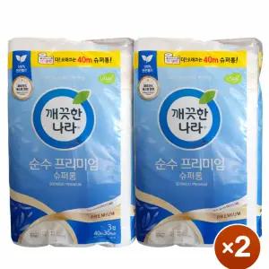 깨끗한나라 순수 프리미엄 슈퍼롱 40m x 30롤 x 2팩