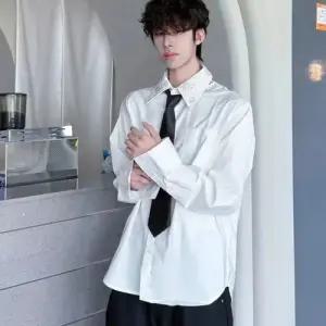 남사친 가을 빈티지 캐주얼 캐주얼룩 솔리드 셔츠 자수 칼라 긴팔 봄가을 느슨하고 우아한 무스탕 MODU3