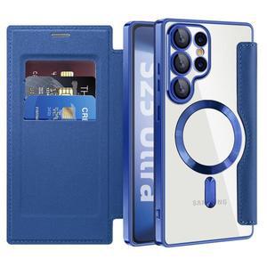 맥세이프 마그네틱 럭셔리 솔리드 컬러 가죽 플립 월렛 카드 슬롯 폰 케이스 삼성 S25 울트라 S23 S22 S24