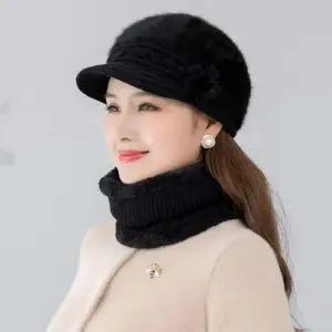 겨울철 5컬러 중장년 래뱃퍼 니트모자 넥워머 세트 겨울모자