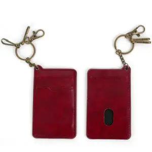가죽 열쇠고리 지갑 카드 키링 슬림 빈티지 레드