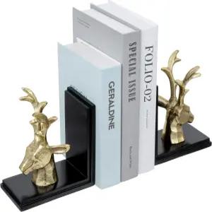 마이기프트 황동 장식 북엔드 모던 스태그 책장용 책꽂이 홀더 스토퍼 검은색 아카시아 나무에 알루미늄