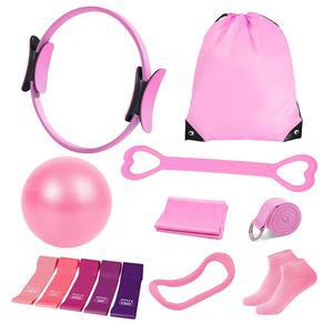 여성용 얀헤메이 필라테스 키트, 13인치 매직 서클이 있는 장비, 5개의 근력 밴드가 링 및 볼 세트, 엉덩이 스러스트 벨트, 가정용 컴팩트 운동 세트