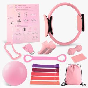 여성용 니트유 홈 필라테스 에센셜 키트 - 9인치 요가볼, 그림 8 저항 밴드, 액세서리, 링이 포함된 완벽한 세트 초보자 운동에 적합합니다
