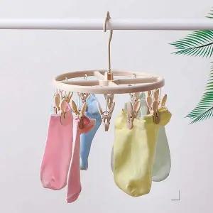 360도 회전 12클립 빨래 집게 걸이 행거 살구 2035D