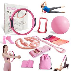 줄루로 홈 운동 필라테스 키트 여성용, 베터미 링 및 볼 세트 필수 장비, 5가지 저항 밴드, 마사지 롤러, 팔, 허벅지 코어를 위한 요가 스타터 액세서리 포함