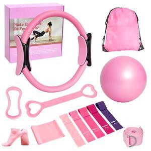 페트리어 홈 필라테스 에센셜 여성용 키트, 5가지 저항 밴드 포함 - 매직 서클 토닝 요가 볼, 스트레치 스트랩 및 짐 가방 (13피스 완전 스타터 세트)