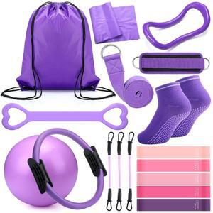 라운드퍼니 필라테스 링 서클 세트 여성용 운동기구 액세서리 18개 볼 스트레칭 스트랩 매직 요가 짐 백백 저항 밴드 미끄럼 방지 양말
