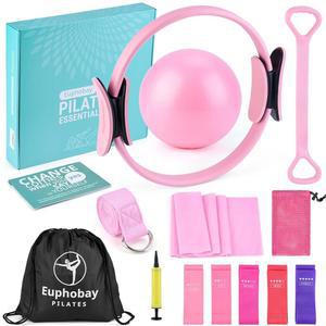 여성용 유호베이 필라테스 에센셜 키트, 링, 미니볼, 저항 밴드, 요가 스트랩 등이 포함된 홈 운동 키트 | 토닝, 근력 및 유연성을 위한 초보 스타터