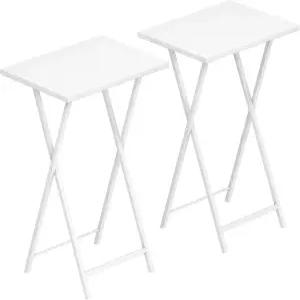 후브로 접이식 TV 트레이 테이블 작은 공간을 위한 사이드 2개 세트 소파에서 식사 있는 산업용 스낵