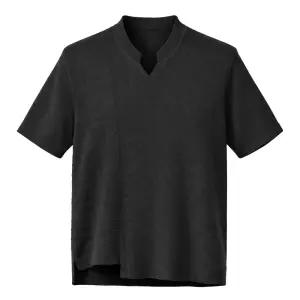 [레노마 옴므]레노마 마혼방 언밸런스 슬릿 헨리넥 반팔니트 블랙 ROBMKT58A