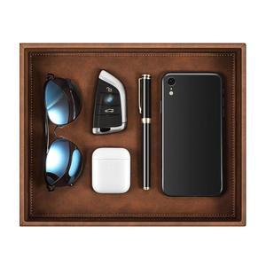 시튼 발렛 트레이 책상 정리함, PU 가죽 캐치올 침대 옆 배니티 나이트스탠드 캐디 코인 박스 열쇠 보석 보관함 발렌타인데이 선물, 브라운