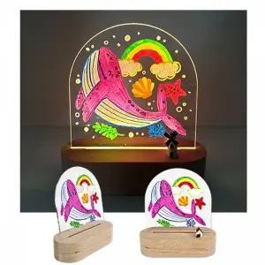 TBZ FAY675H9 만들기대장-LED아크릴원목조명사각-고래(유성형광마카_건전지포함)