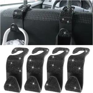 Zpana 4PCS 블링 카시트 헤드레스트 후크 크리스탈 라인스톤이 있는 차량 뒷좌석 지갑 핸드백 걸이 홀더
