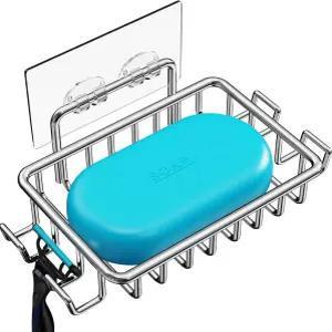 샤워 벽용 니에피 바 비누 홀더 4개의 후크 욕실용 스테인리스 스틸 접착 접시 은색