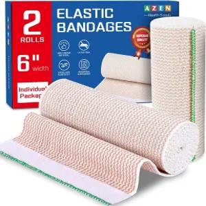 AZEN 프리미엄 2팩 탄력 붕대 랩 6인치 다리 발목 무릎 배 몸통 라텍스 프리 림프부종