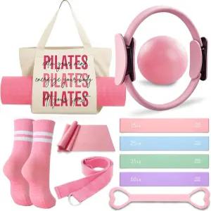 필라테스 링 및 볼 세트가 포함된 홈 운동용 키트 저항 밴드 요가 매트 가방 스트랩 그림 8 여성용 필수