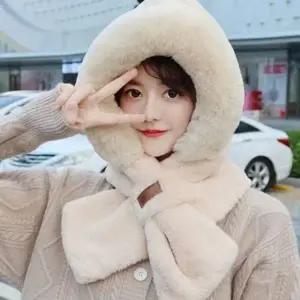 부드러운 일체형 목도리 모자 겨울퍼 여성 겨울 목도리 포근한 방한