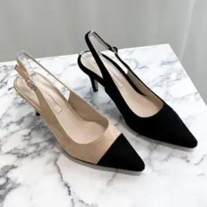 여성발편한힐 앞코 배색포인트 스웨이드구두 여성 슬링백힐 2컬러