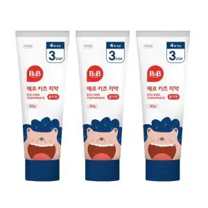 비앤비 에코 키즈치약 딸기 80g x3개 플러스 라즈베리 칫솔