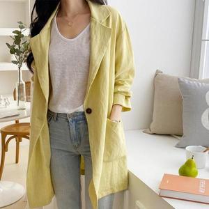 [디자이어로즈][디자이어로즈 핏] 여성 린넨 원버튼 데일리 롱재킷 OU0207 (S5414748)