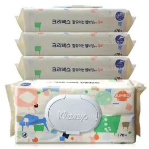 크리넥스 잘닦이는 엠보싱 물티슈 점보 캡형 70매 x4개
