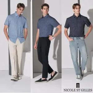 [니콜생질르](김해점)빅사이즈 구김없는 시원한 냉감 스판 셔츠 일반핏 반소매셔츠 NWMH113BL 외 2