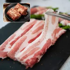 [육육마켓]국내산 한돈 대패 삼겹살 600g *2팩 + 뼈 없는 양념돼지갈비 300g 총 3팩