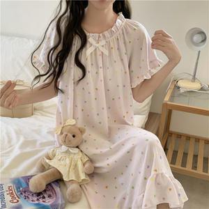 프릴 롱 파자마 원피스 여성 여름 홈웨어 시원한 잠옷