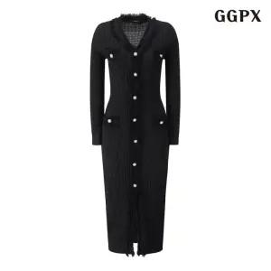 로맨틱 페이크 단추 브이넥 롱 원피스 (GPCOW012D)