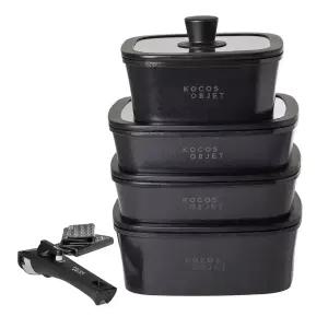 코코스오브제 IH겸용 냄비세트 손잡이분리 멀티핸들 쿡웨어 4종세트 사각 블랙 (11pcs)