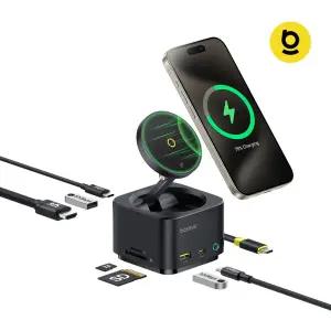 베이스어스 7 in 1 허브 맥세이프 무선 충전 USB C타입 멀티 포트 HDMI HUB 3.2 맥프로2