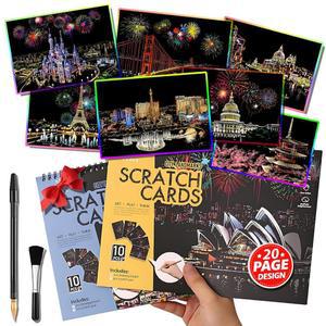 성인 및 청소년을 위한 스크래치 아트 북(A4-20페이지) ASMR 스트레스 해소 오프 | 키트 세트로 페인트칠 여행 랜드마크 판화 성인을 창의적인 선물 (레인보우 시티 시리즈)