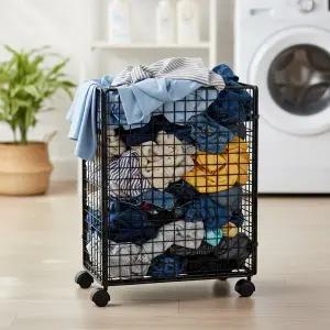 [오즈리빙]AG01 바퀴달린 이동식 빨래바구니 세탁실 다용도실 철제 접이식 바스켓 빨래통 세탁바구니